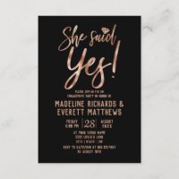 Rose Gold She Said Yes Engagement Party Invite