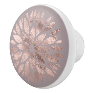 Rose Gold Shimmer Dahlia Flower On Lavender Ceramic Knob