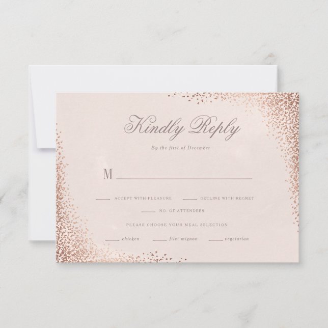 Rose Gold Shimmer Elegant Wedding  RSVP Card (Front)