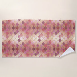 Rose Gold Shimmer Mermaid Scale Pattern Beach Towel