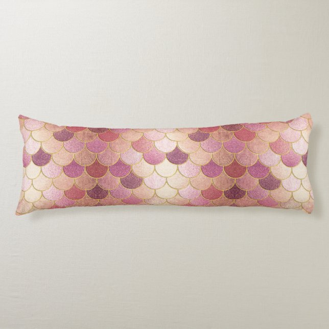 Rose Gold Shimmer Mermaid Scale Pattern Body Cushion (Front)