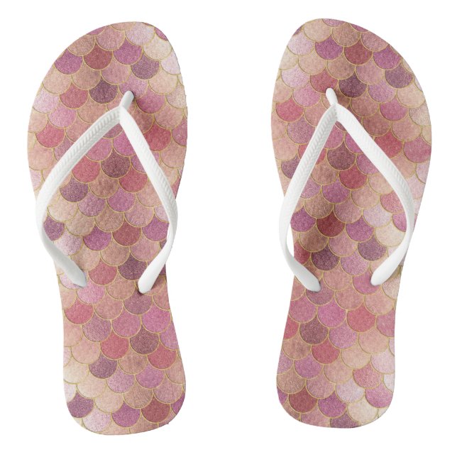 Rose Gold Shimmer Mermaid Scale Pattern Jandals (Footbed)