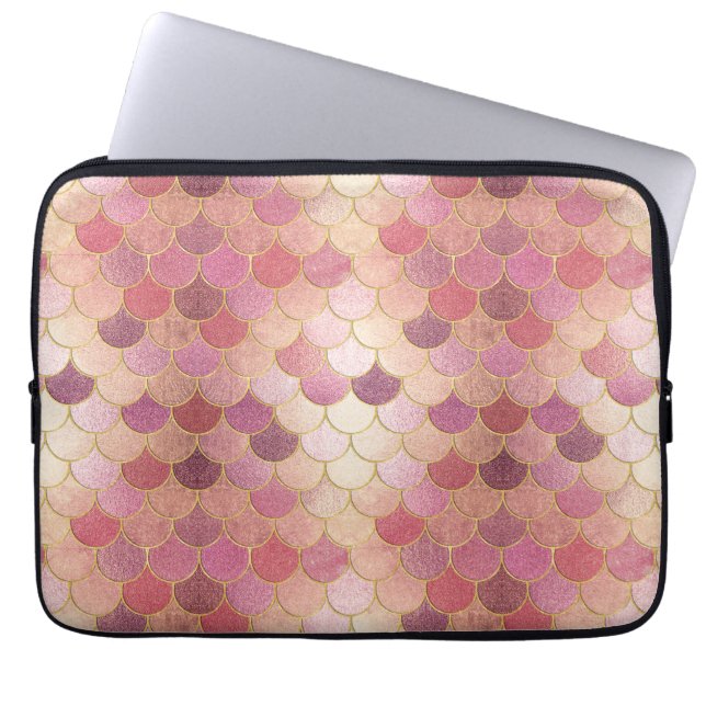 Rose Gold Shimmer Mermaid Scale Pattern Laptop Sleeve (Front)