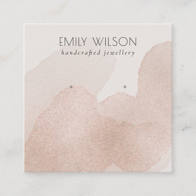 Rose Gold Shiny Brush Stroke Stud Earring Display  Square Business Card (Front)