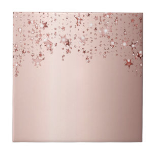 Rose gold shiny stars copper metallic tile