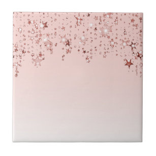 Rose gold shiny stars copper ombre girly pastel tile