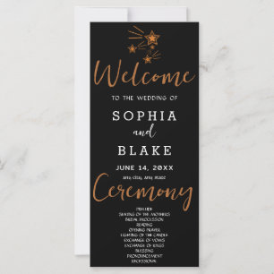 Rose Gold Shooting Stars Black Wedding Program
