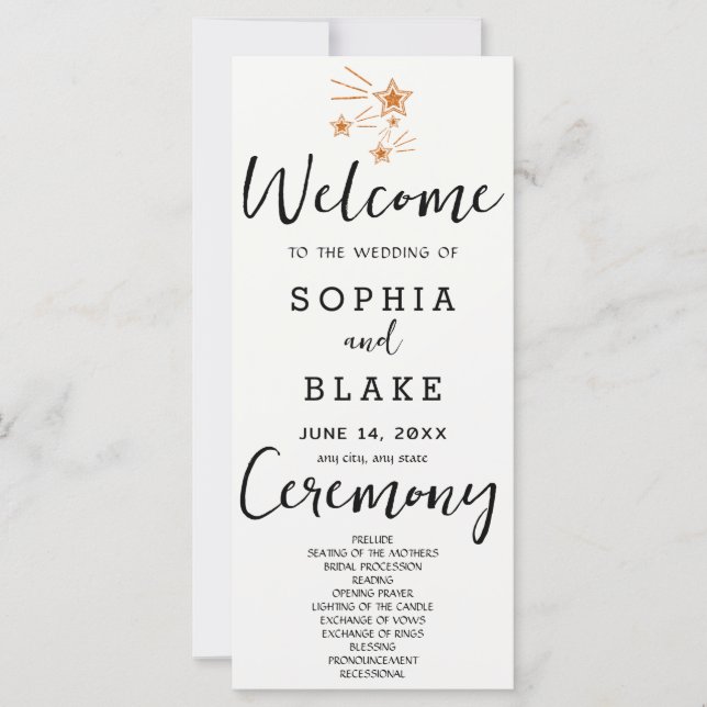 Rose Gold Shooting Stars Off White Wedding Program (Front)