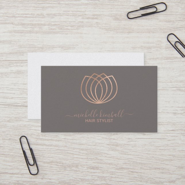 Rose Gold Signature Lotus Flower Business Card (Front/Back In Situ)