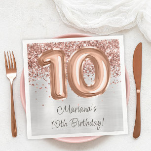 Rose Gold Silver 10th Birthday Party Napkin