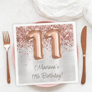  Rose Gold Silver 11th Birthday Party Napkin