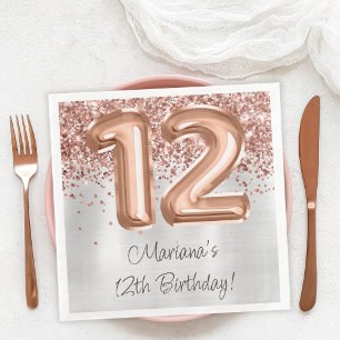  Rose Gold Silver 12th Birthday Party Napkin