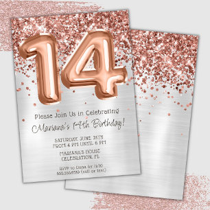 Rose Gold Silver 14th Birthday Party Invitation