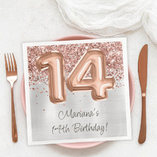  Rose Gold Silver 14th Birthday Party Napkin