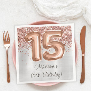 Rose Gold Silver 15th Birthday Party Napkin