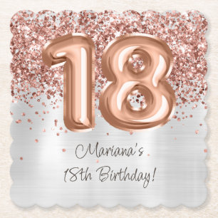  Rose Gold Silver 18th Birthday Party Paper Coaster