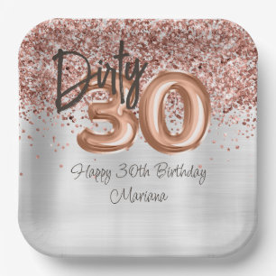 Rose Gold Silver 30th Birthday Party Paper Plate