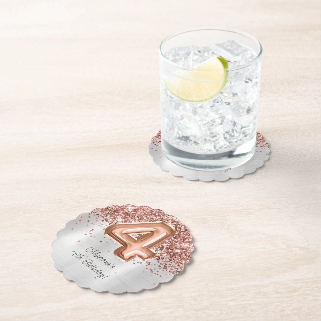  Rose Gold Silver 4th Birthday Party Paper Coaster (Insitu)