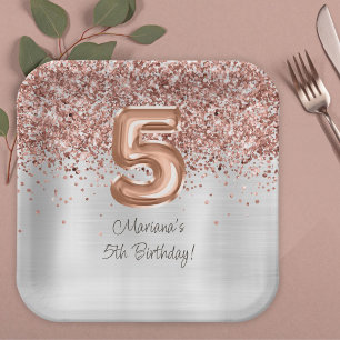  Rose Gold Silver 5th Birthday Party Paper Plate