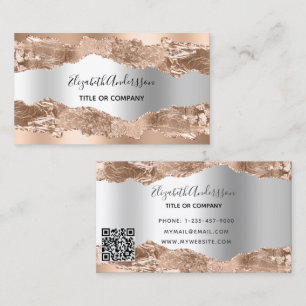 Rose gold silver agate marble qr code business card