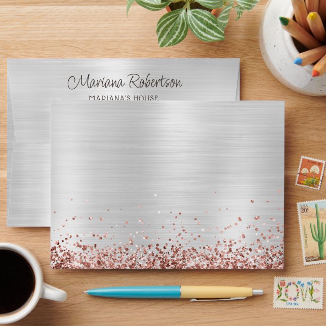  Rose Gold Silver Birthday Party Envelope (Desk)