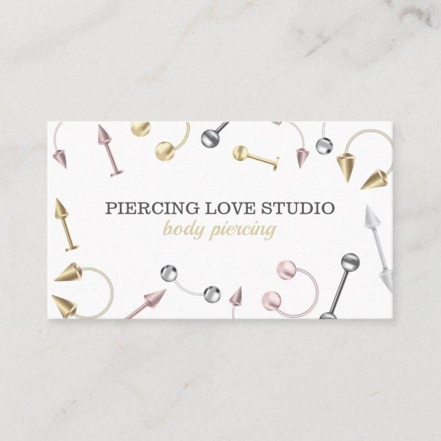 Rose Gold Silver Body Jewellery Piercings Business Card (Front)