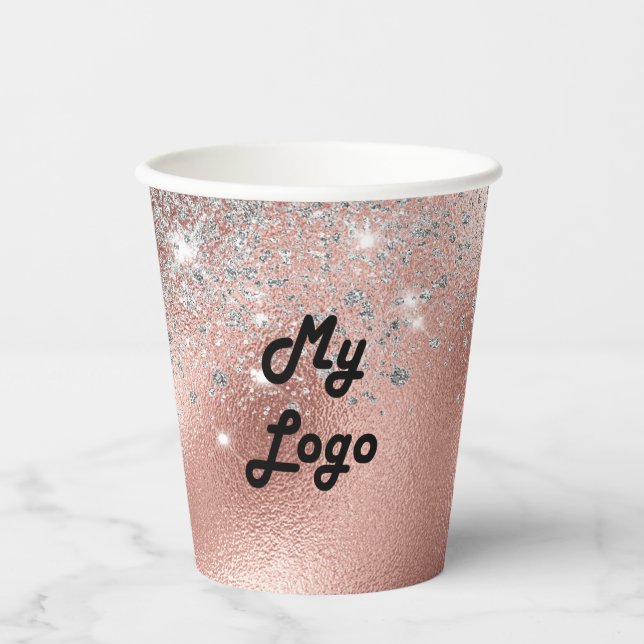 Rose gold silver business logo paper cups (Front)