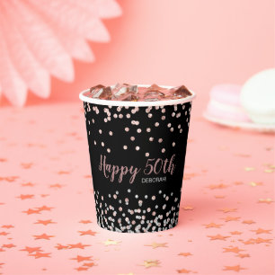Rose Gold Silver Confetti 50th Birthday Party Paper Cups