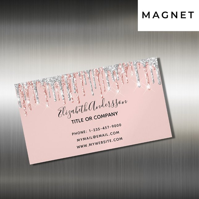 Rose gold silver drips elegant modern magnetic business card (Creator Uploaded)