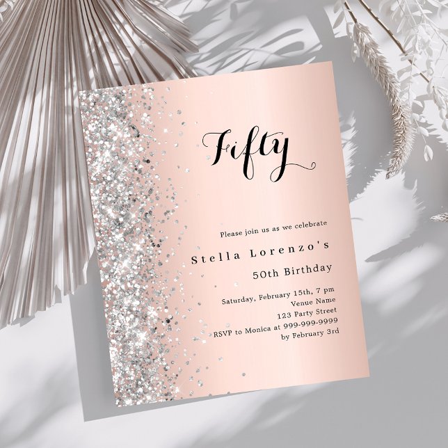 Rose gold silver glitter birthday invitation (Creator Uploaded)