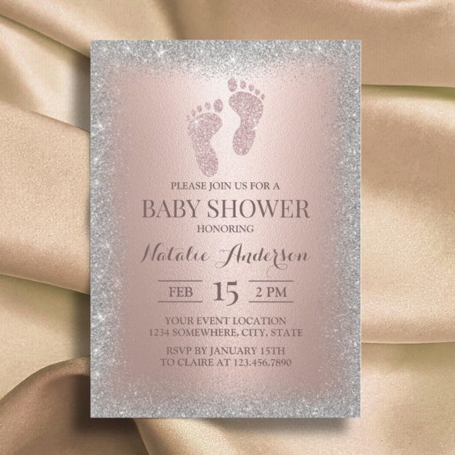 Rose Gold Silver Glitter Boy Girl Baby Shower Invitation (Creator Uploaded)