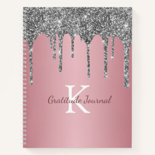 Rose Gold Silver Glitter Drip Gratitude Journal