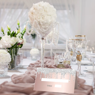 Rose gold silver glitter drips birthday place card