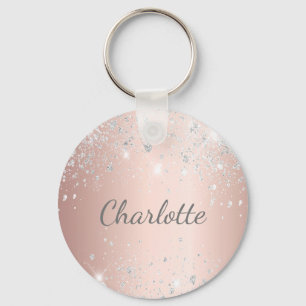 Rose gold silver glitter dust monogram initials key ring