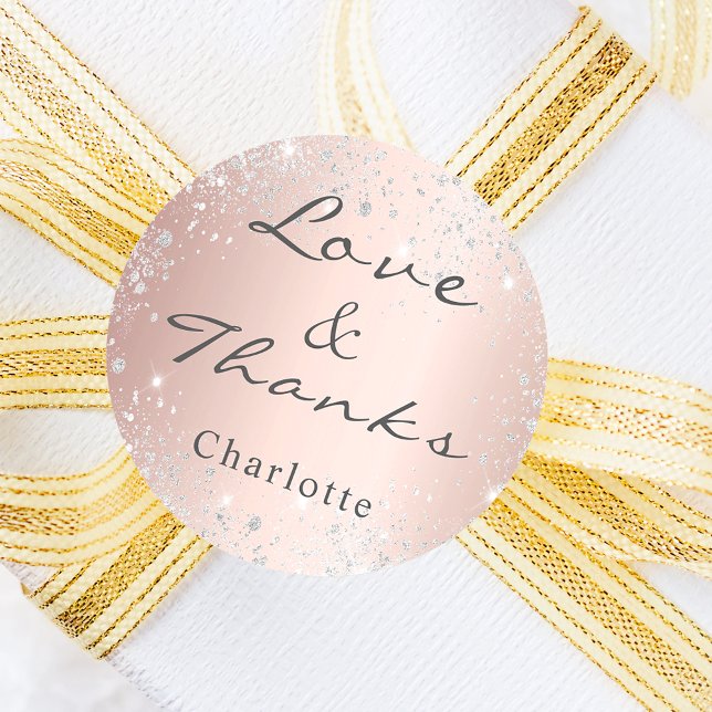 Rose gold silver glitter dust monogram thank you classic round sticker (Creator Uploaded)