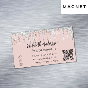 Rose gold silver glitter elegant QR code Magnetic Business Card