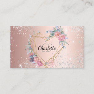 Rose gold silver glitter floral makeup hair beauty business card