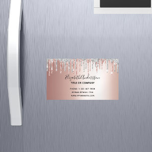Rose gold silver glitter metallic elegant modern magnetic business card