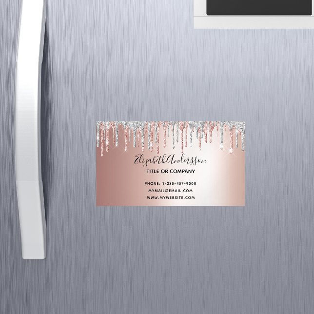 Rose gold silver glitter metallic elegant modern magnetic business card (Creator Uploaded)