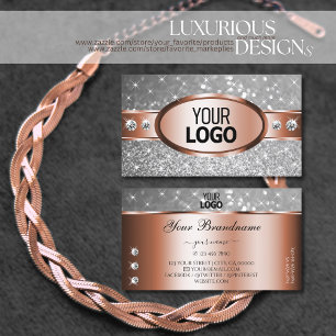 Rose Gold Silver Glitter Spark Stars Diamonds Logo Business Card