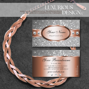 Rose Gold Silver Glitter Stars Diamonds Fancy Chic Business Card