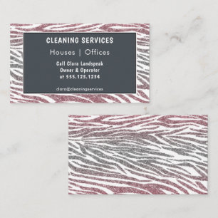 Rose Gold & Silver Glitter Zebra Cleaning Business Card