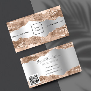 Rose gold silver metal agate marble logo QR code Business Card