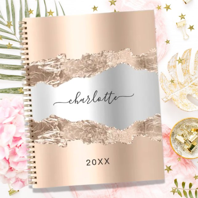 Rose gold silver metal agate marble name 2022 planner (Creator Uploaded)