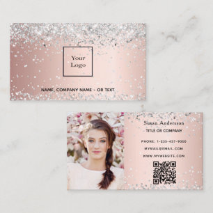 Rose gold silver photo QR code Business Card