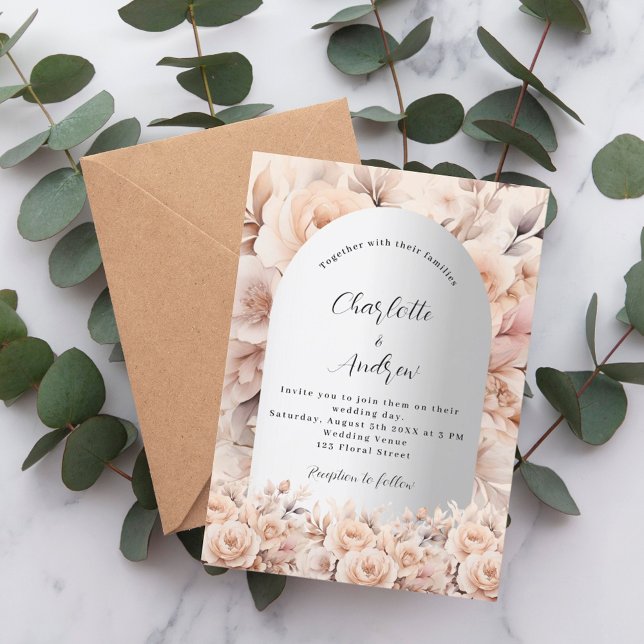 Rose gold silver roses floral arch elegant wedding invitation (Creator Uploaded)