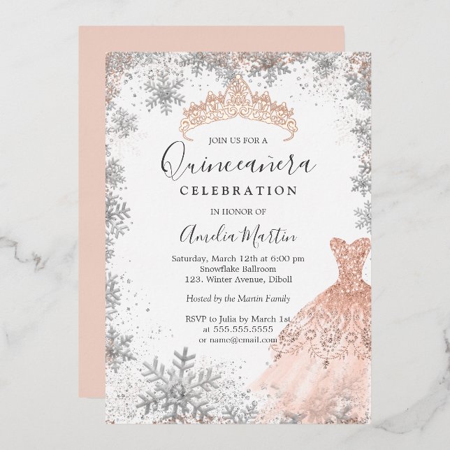 Rose Gold Silver Snowflake Winter Quinceanera  (Front/Back)