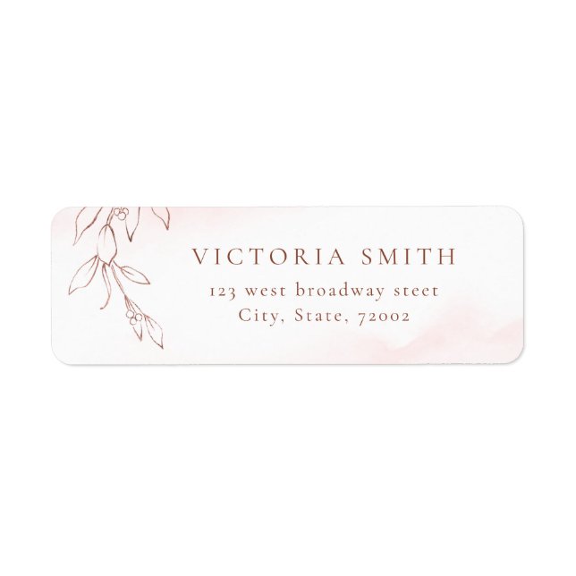 Rose gold simple botanical wedding return address (Front)