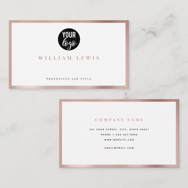 Rose Gold Simple Business Logo Modern Minimalist  Business Card (Front/Back)