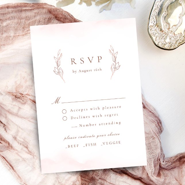 Rose gold simple elegance botanical wedding RSVP card (Rose gold simple elegance botanical wedding RSVP card)